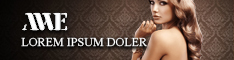 Hero banner: female model on the right with a dark patterned background and bold placeholder text 'MWE LOREM IPSUM DOLOR' on the left, suggesting a fashion/header image.