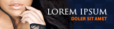 Hero banner with a partial woman's face on the left and headline text: 'LOREM IPSUM DOLOR SIT AMET'.